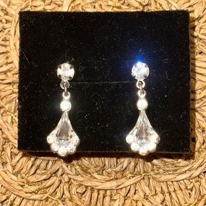 Clear Drop Crystal Post Earrings - Silver with Clear Crystal Tear Drops Art Deco